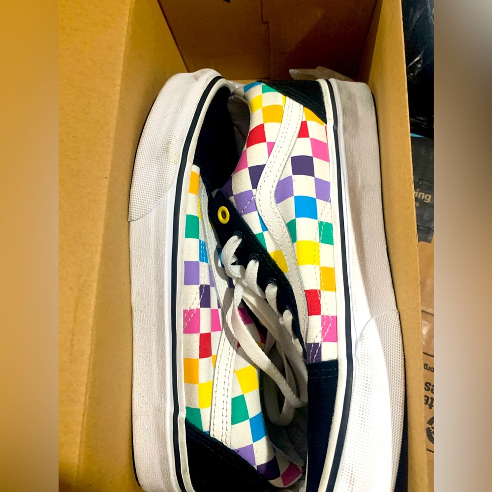 Colorful checkered Vans worn once